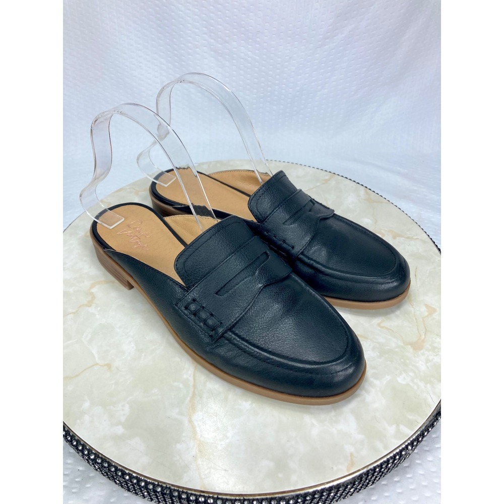 Crown Vintage Naliana Leather Mule Loafers Women 8.5 Black Career Slip On Shoes